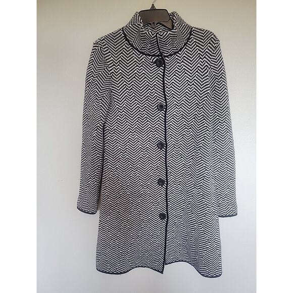 Cocogio Cardigan Sweater Coat Women's Size Small Black/White Chevron Tweed - Picture 1 of 12